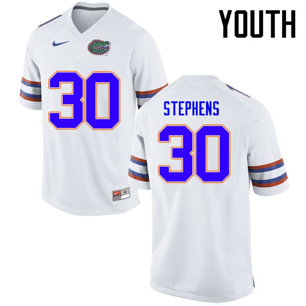 Florida Gators Youth #30 Garrett Stephens College Football Jersey White